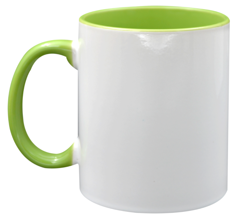Taza de cerámica 11oz. Blanca. Interior y asa color verde