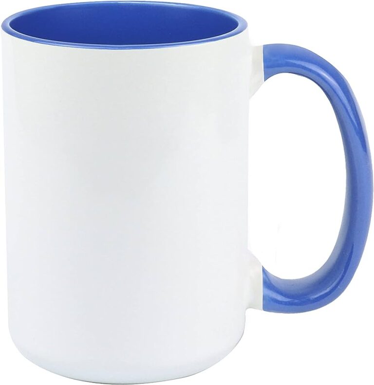 Taza de cerámica 15oz. Blanca. Interior color azul