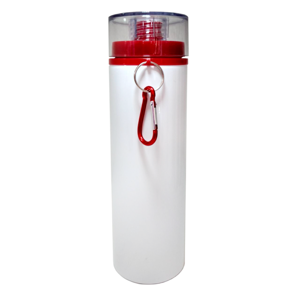 Botella de aluminio 750ml. Blanca con tapa de rosca color rojo